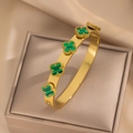 182 Golden Green Four-leaf Clover Bangle