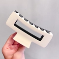 Matte beige and black contrast rectangle hair claw clip in a minimalist style - Beige White with Black