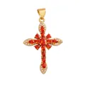 Ciondolo a croce dorata con gemme rosse taglio marquise e zirconi bianchi lucidi - Arancione-M41C2940