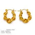24x20mm twisted croissant hoop earrings in 18k gold plated stainless steel - Gold Spiral Twisted Earrings (TE19132-Gold)