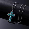 Vintage silver turquoise cross necklace with bohemian style titanium steel chain - Turquoise Cross