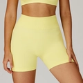 Short de fitness sans couture à taille haute jaune vif avec texture en maille côtelée - Jaune Oie