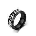 Industrial titanium steel spinner ring with black matte finish and silver Cuban chain inlay - US 6 / 8MM Silver Chain In Black