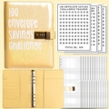 Yellow glitter PU 100 envelope challenge binder with digital code lock for savings - 100-Day Set + Stickers / Iridescent Yellow