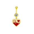 Détail du piercing de nombril doré avec pendentif cœur, ligne de battement et zircon - Cœur ECG Rouge Doré