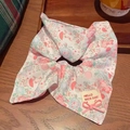 Floral print bow scrunchie with ribbons featuring cute rabbit and strawberry patterns - Pink Floral Rabbit Pattern