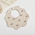 Beige floral cotton muslin baby bib with brown rainbow prints and snap buttons - Brown Rainbow