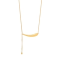 Double-layered golden stainless steel Y-necklace featuring a curved bar and teardrop pendant - Y-shape Curved Bar Dangle Style (5#)