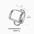 Quadratischer Ring in Silber mit Hammerschlag-Textur aus rostfreiem Edelstahl - Quadratisch Hohl Gehämmert (ZN1041) / Stahlfarbe