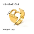 18k gold plated stainless steel open ring featuring a bold cutout letter B design - Wide Letter B