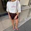 Oversize white T-shirt with red girl therapy embroidery and drop shoulder design - S / White