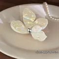 Elegant 9cm white acetic acid flower hair claw clip with crystal and pearl texture - Yellow Large Flower