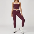 Ensemble de yoga bordeaux deux pièces avec haut dos nu et legging taille haute chic - S / Haut et Bas (5009/9253) / Ensemble Pantalon / Rouge Pourpre Foncé
