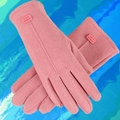 Gants d'hiver en tricot thermique rose avec doublure peluche et étiquette mode - Étiquette en Cuir Femme - Poil de Lapin Rose