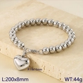 Pulsera de cuentas plateadas con colgante de corazón 19x15mm en base de piedra - KB188399-Z / Color Acero