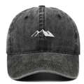 Casquette de baseball en coton noir délavé vintage avec broderie de montagne blanche - Noir