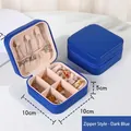 Navy blue leather jewelry organizer box with zipper and 10x10x5cm compact size - Basic Style / Dark Blue