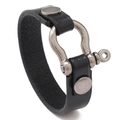 Bracciale da uomo in pelle nera con chiusura a grillo a ferro di cavallo punk - Nero