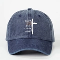 Casquette de baseball en coton bleu marine délavé avec texte religieux et croix - Taille unique / Bleu marine