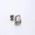 Silver dragon claw ear stud with an opal gemstone and flat back labret screw design - AB Color