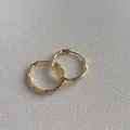Twisted texture golden hoop earrings with 925 silver needles in a minimalist vintage style - Gold Spiral Textured Hoop (E056)