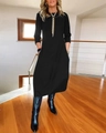 Women's minimalist black crewneck midi dress with long sleeves and side pockets - S / Top And Bottom / Black