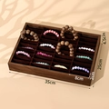18-grid rosewood grain bracelet display tray with dark velvet lining and 35cm length - Walnut Color Frame Red Lining (40 Slots)