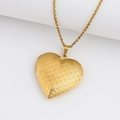 Polished golden heart locket necklace with delicate wave pattern engraving for women - Fish Scale Heart/Gold