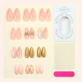 Kit faux ongles amande avec vagues 3D dorées, motifs étoiles et nœuds métalliques - Amande Rose Or 3D Nœud En Boîte (2XB1-14170)