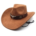 Classic brown suede western cowboy hat with wide brim and decorative metal bull head - M(56-58cm) / Khaki
