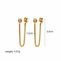 Titanium steel 18K gold chain earrings with crystals and size markings, 3.5cm length - Chain Round Diamond Style (TE6021)