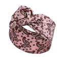 Detail of pink paisley floral velvet headband showing cross knot and fabric texture - Pink Paisley