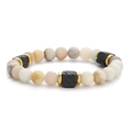 Lava stone bead bracelet with beige and grey marble glass beads and gold spacers - Beige Stone With Gold Spacers