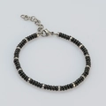Polished black obsidian beads bracelet with silver cylinder spacers and lobster clasp - Black Glossy Spacers