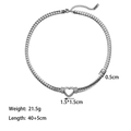 Silver stainless steel heart necklace with bold Cuban chain and cutout pendant specifications - Hollow Heart Necklace / Steel