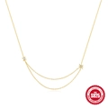 Minimalist S925 sterling silver double-layer gold necklace with sparkling star pendants - 925 Silver / Gold