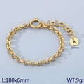 18k gold-plated chain bracelet with an engraved letter R round charm, 10mm diameter - Gold - Letter R (KB186381-Z)