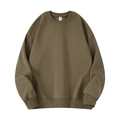 Loose fit olive green crew neck sweatshirt featuring ribbed cuffs and drop shoulder design - Dark Khaki