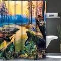 Waterproof polyester dinosaur shower curtain featuring prehistoric forest landscape design - Dinosaur Pattern 11