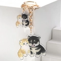 Detail van acryl sleutelhanger met schattige oranje kat en zwarte shiba inu hond - Oranje Kat En Zwarte Shiba Inu (Stijl 4)