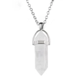 Minimalist silver chain necklace with white translucent hexagonal crystal pendant - White