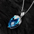 Exquisite silver necklace featuring a large pear-cut blue gemstone with sparkling accents - Aquamarine Teardrop Necklace Xl-117