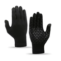 Unisex black knitted gloves featuring touchscreen fingertips and non-slip palm grip - Black Gloves