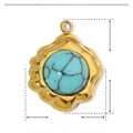 Macro view of blue turquoise stone pendant with gold steel frame and size parameters - YE243-Sky Blue/Wavy Edge