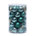 34-piece dark green Christmas ball ornaments set with diverse textures in a clear tube - Green