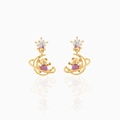 Orecchini a forma di orsetto con stella e luna in ottone placcato oro 18K e gemme rosa - Oro
