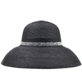Cappello di paglia nero stile Hepburn con nastro glitter argento e ciondolo in metallo M - M(56-58cm) / Nero