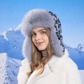 Gorro de invierno estilo aviador con estampado de leopardo gris y orejeras de felpa - 8665-Gris