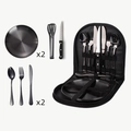 Portable 2-person black stainless steel camping cutlery set with zippered storage bag - [Standard] Black 10-Piece Set
