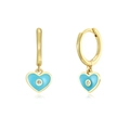 Detail of s925 silver needle heart drop earrings with blue enamel and zircon inlay - Heart Pendant / Sky Blue/Gold